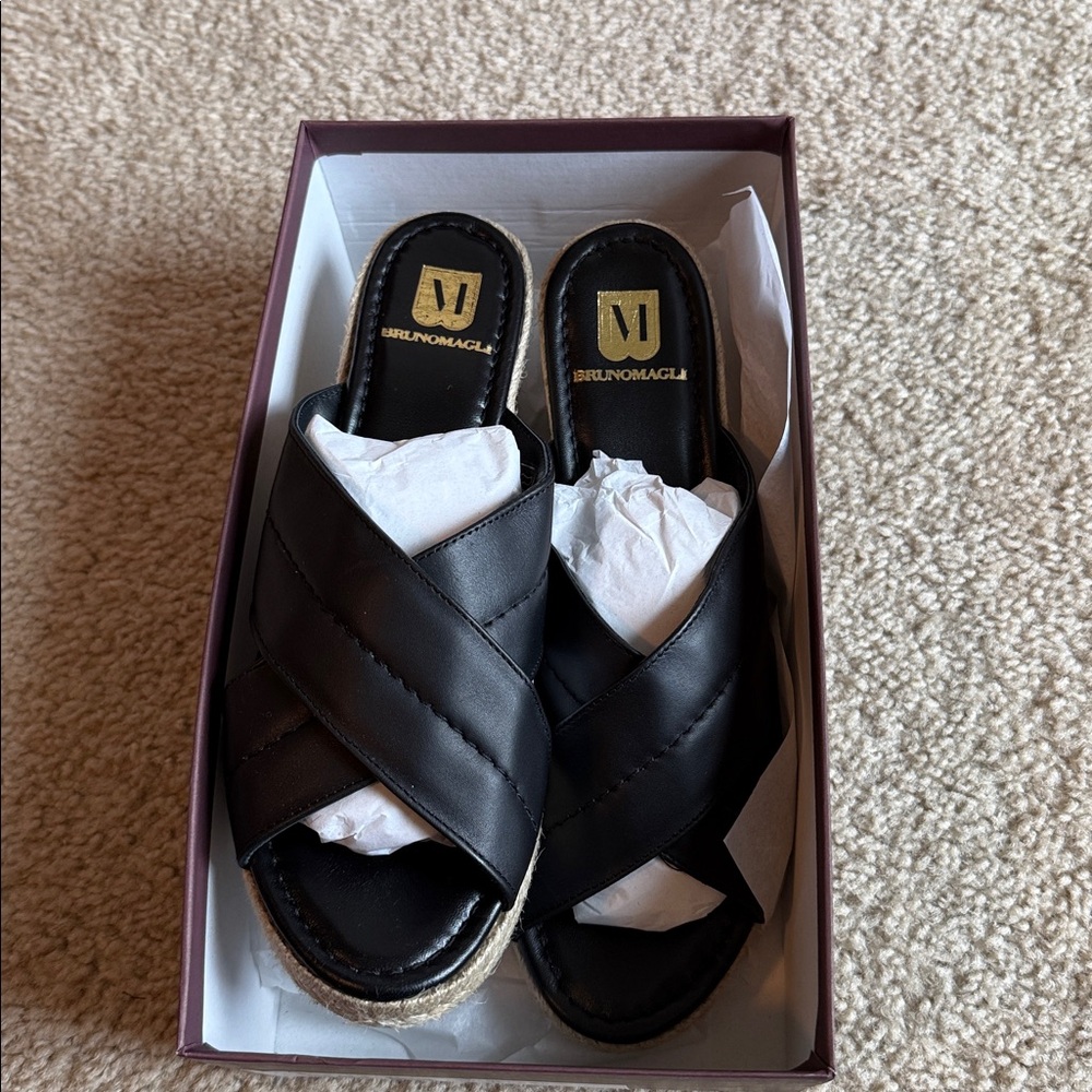 Bruno Magli Elena black espadrille sandal leather shoe size 9 - Picture 3 of 5